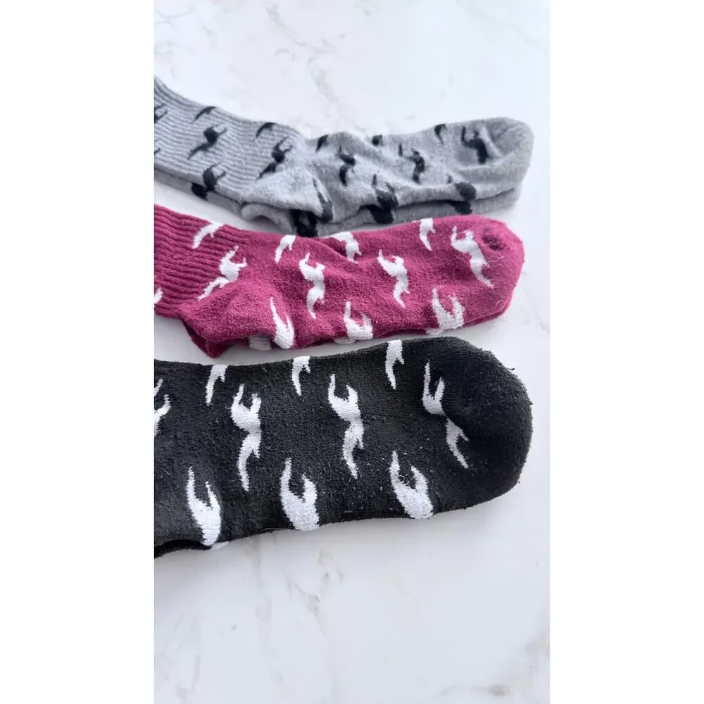 Hollister Men's Crew Socks 3-Pack Seagull Logo Black Maroon Grey Preowned